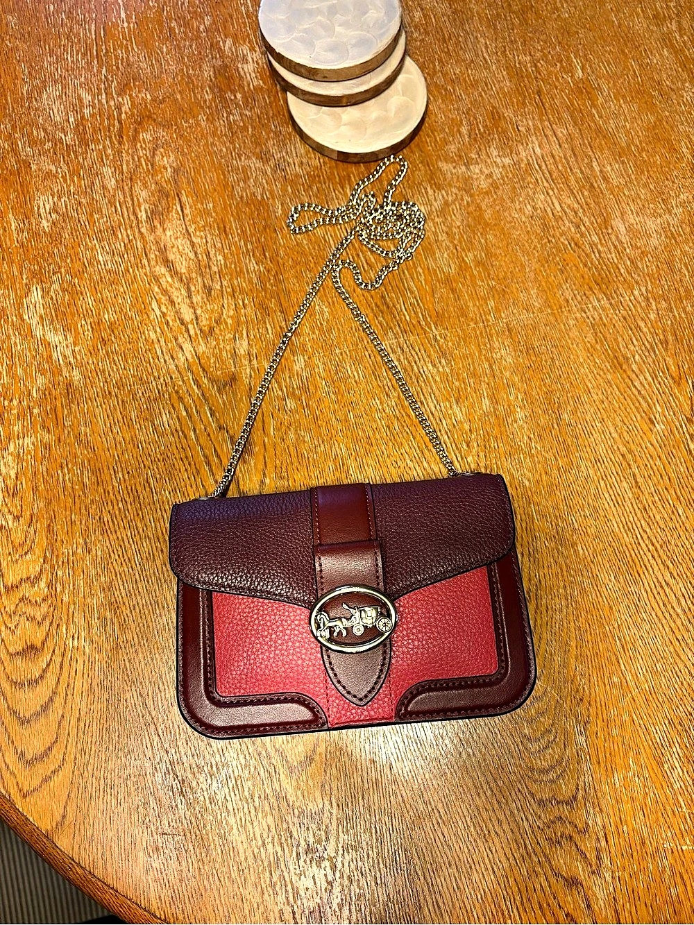 Coach Beat Crossbody Clutch in Red & Brown